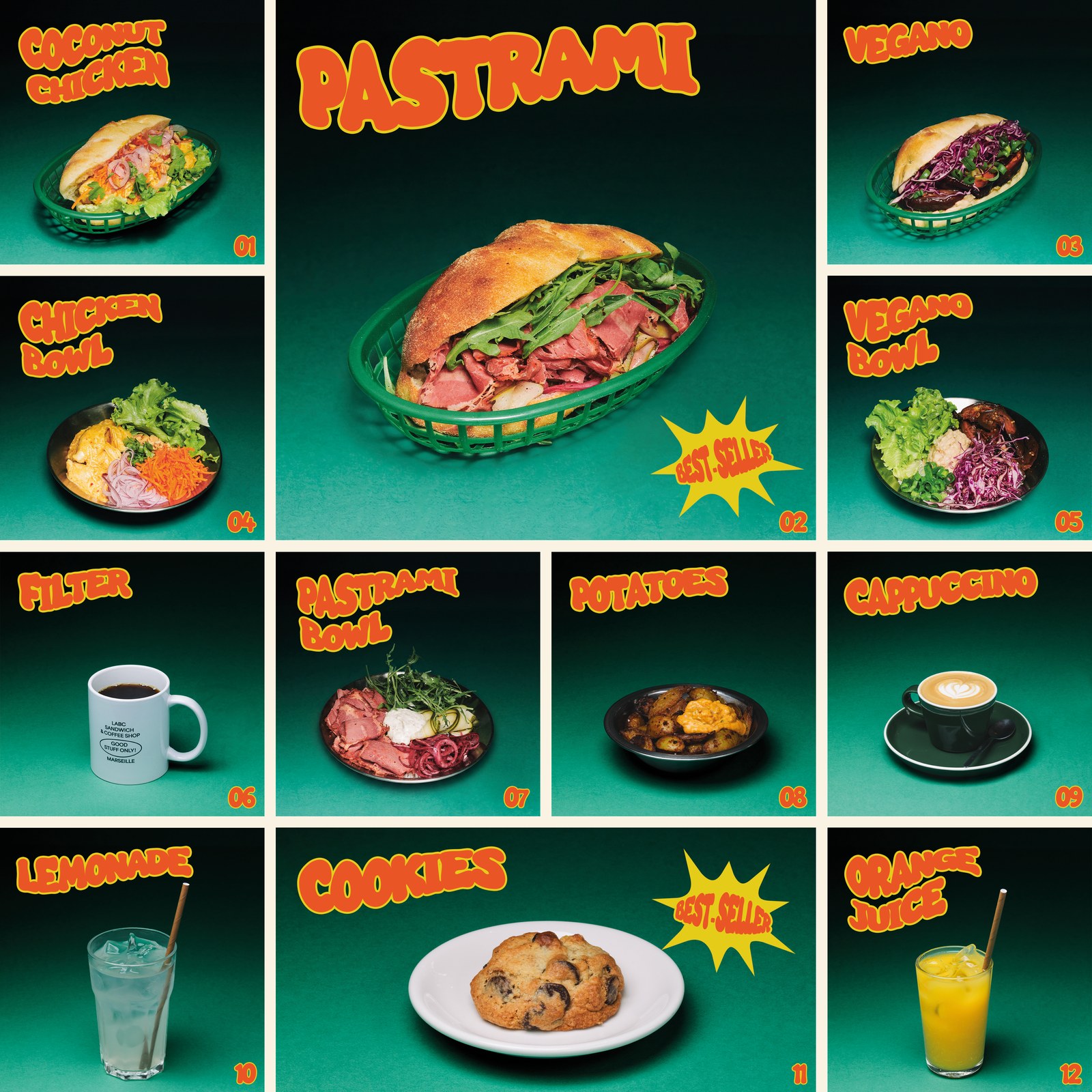 Affiche menu LABC, direction artistique et photographie de la carte